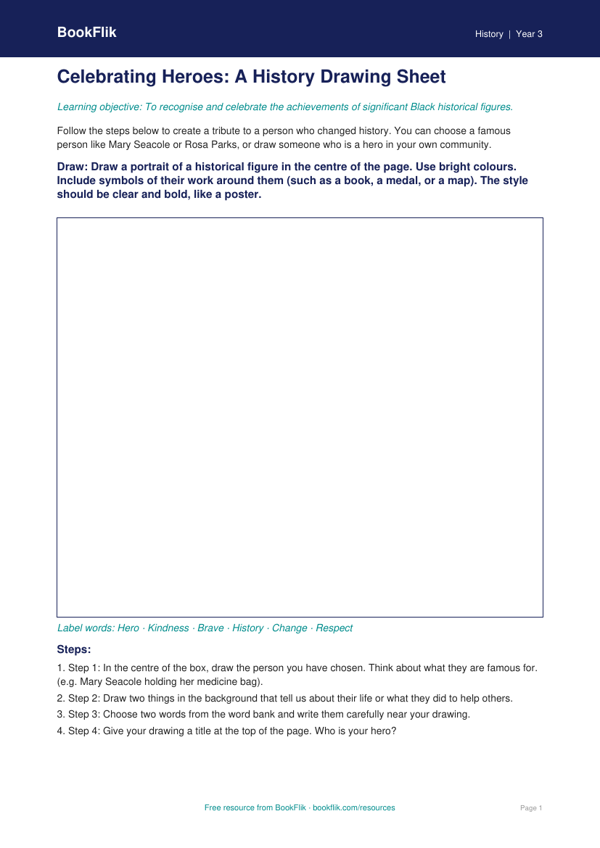 Free Black History Month Drawing Sheet | Year 3 Supported | BookFlik worksheet preview — History Black History Month