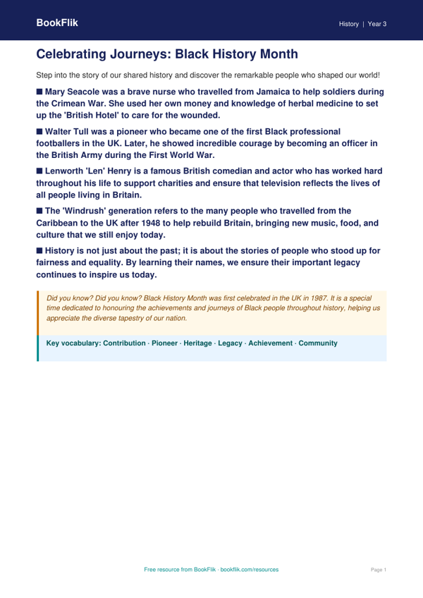 Free Black History Month Poster | Year 3 Greater Depth | BookFlik worksheet preview — History Black History Month