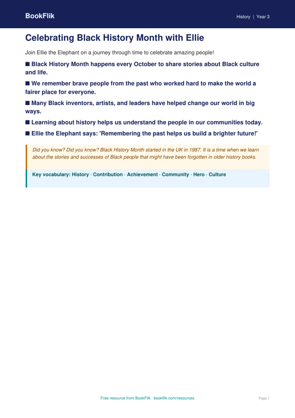 Free Black History Month Poster | Year 3 Supported | BookFlik worksheet preview — History Black History Month