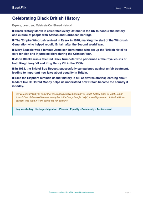 Free Black History Month Poster | Year 5 Core | BookFlik worksheet preview — History Black History Month