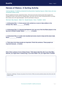 Free Black History Month Activity Sheet | Year 6 Supported | BookFlik