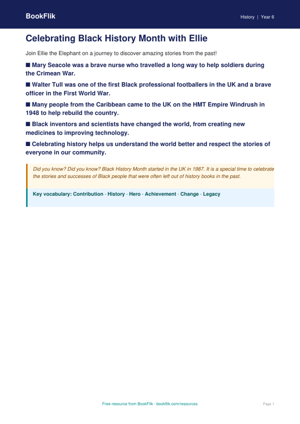 Free Black History Month Poster | Year 6 Supported | BookFlik worksheet preview — History Black History Month