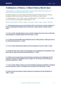 Free Black History Month Quiz | Year 6 Greater Depth | BookFlik