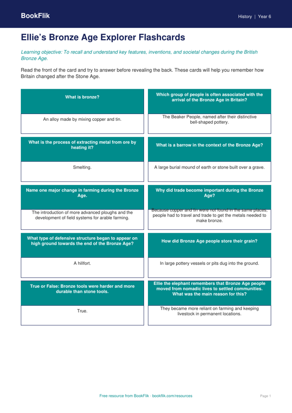 Free Bronze Age Flashcards | Year 6 Core | BookFlik