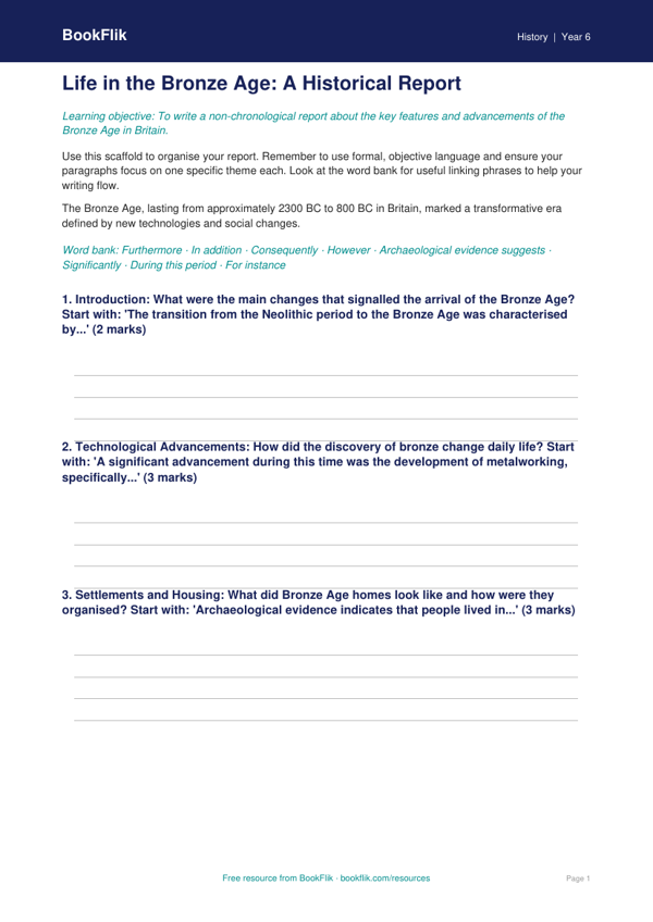 Free Bronze Age Writing Frame | Year 6 Core | BookFlik