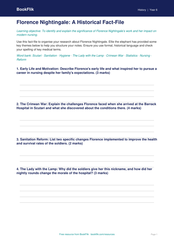 Free Florence Nightingale Template | Year 6 Core | BookFlik