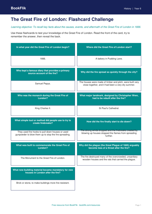 Free Great Fire Of London Flashcards | Year 6 Core | BookFlik
