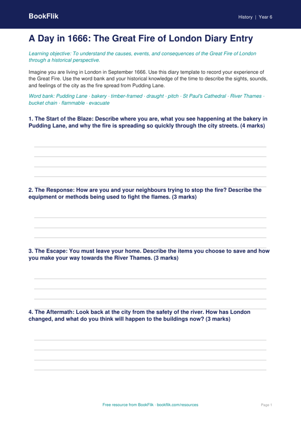 Free Great Fire Of London Template | Year 6 Core | BookFlik