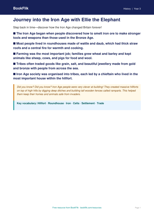 Free Iron Age Poster | Year 3 Core | BookFlik worksheet preview — History Iron Age