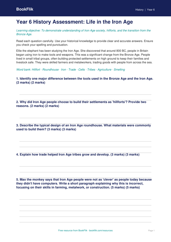Free Iron Age Assessment | Year 6 Core | BookFlik