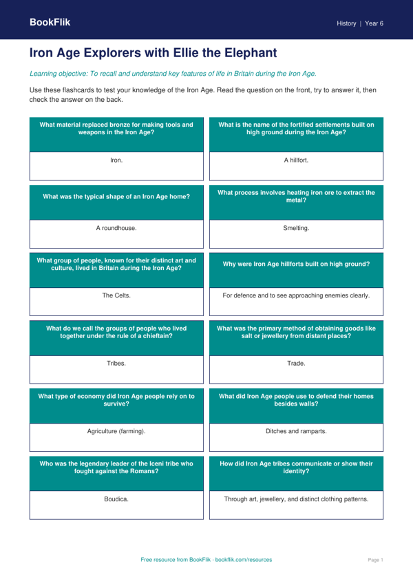 Free Iron Age Flashcards | Year 6 Core | BookFlik
