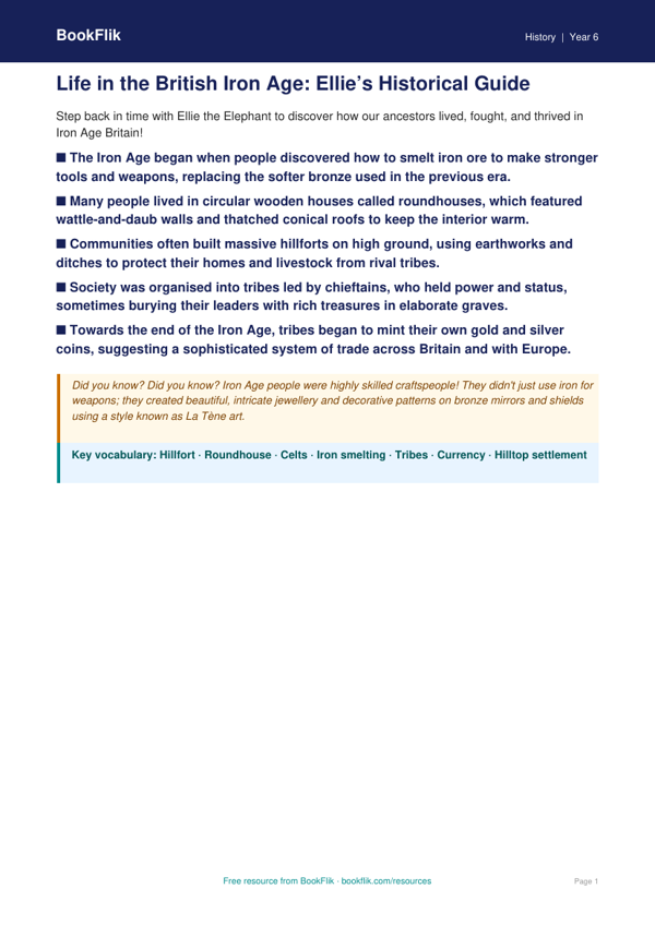 Free Iron Age Poster | Year 6 Core | BookFlik