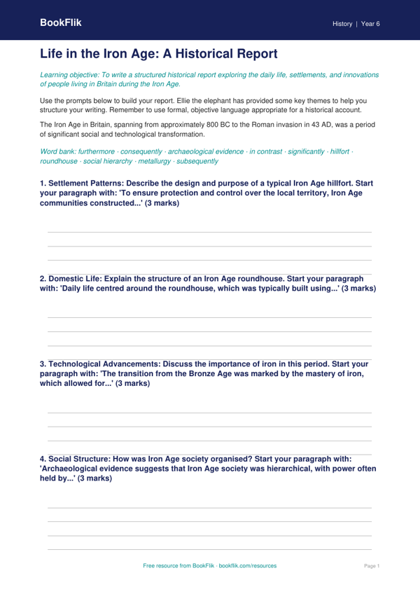 Free Iron Age Writing Frame | Year 6 Core | BookFlik