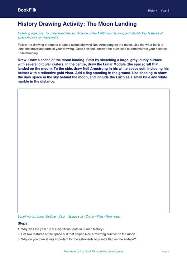 Free Neil Armstrong Drawing Sheet | Year 5 Core | BookFlik | Free ...