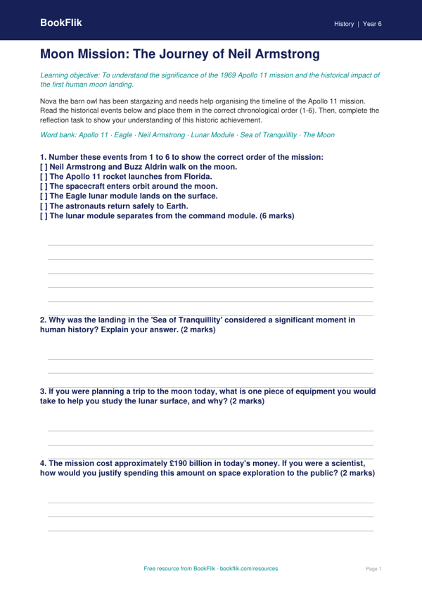 Free Neil Armstrong Activity Sheet | Year 6 Core | BookFlik