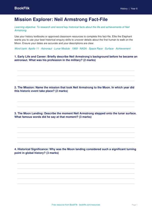 Free Neil Armstrong Template | Year 6 Core | BookFlik