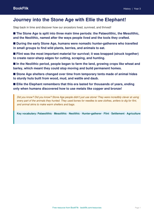 Free Stone Age Poster | Year 3 Core | BookFlik worksheet preview — History Stone Age