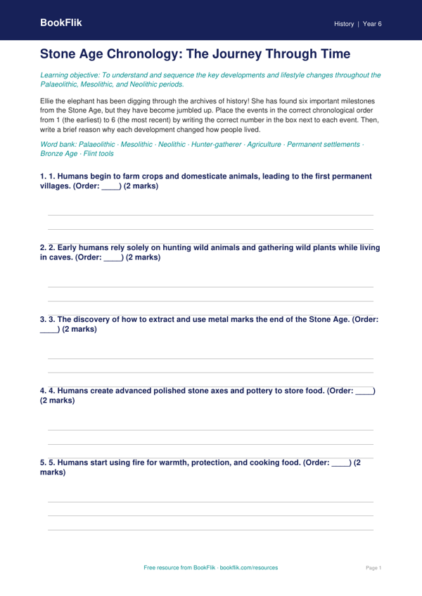Free Stone Age Activity Sheet | Year 6 Core | BookFlik