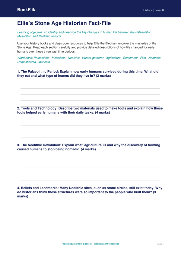 Free Stone Age Template | Year 6 Core | BookFlik