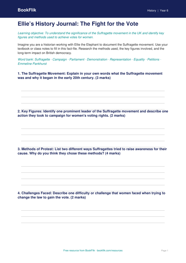 Free Suffragettes Template | Year 6 Core | BookFlik