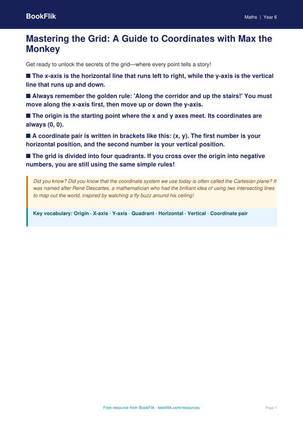 Free Coordinates Poster | Year 6 Core | BookFlik worksheet preview — Maths Coordinates
