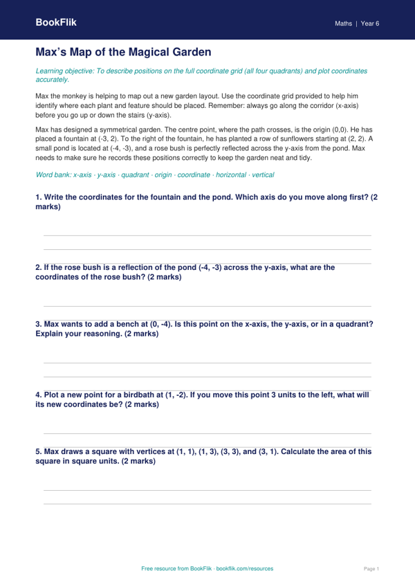 Free Coordinates Track Sheet | Year 6 Core | BookFlik worksheet preview — Maths Coordinates