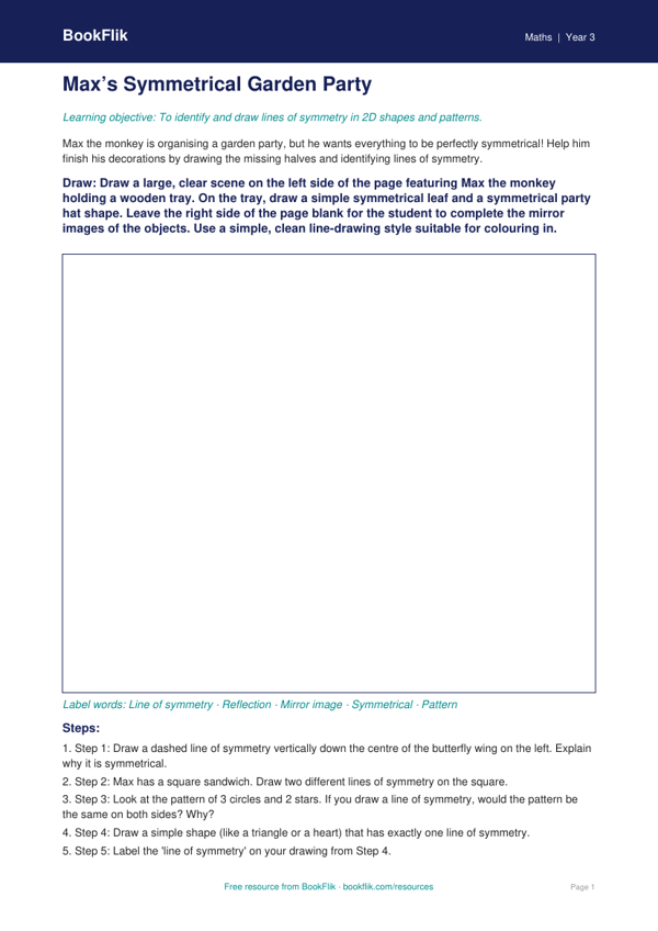 Free Symmetry Drawing Sheet | Year 3 Core | BookFlik worksheet preview — Maths Symmetry