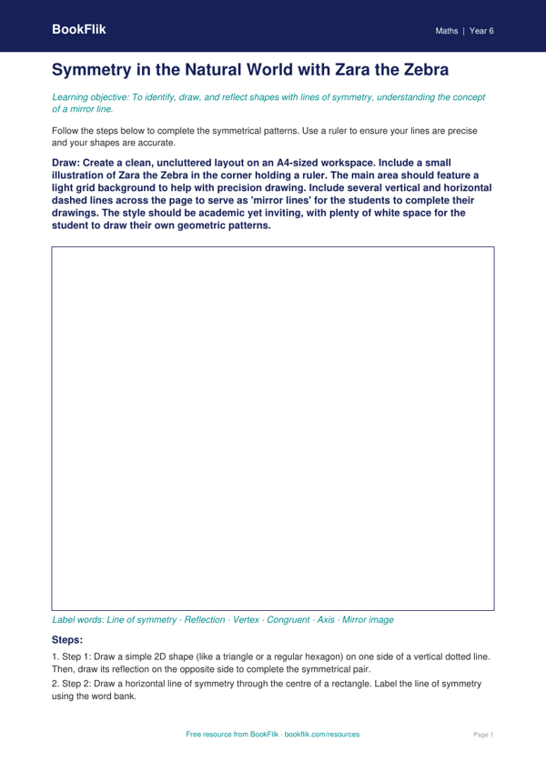 Free Symmetry Drawing Sheet | Year 6 Core | BookFlik worksheet preview — Maths Symmetry