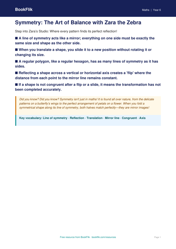 Free Symmetry Poster | Year 6 Core | BookFlik worksheet preview — Maths Symmetry