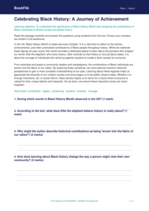 Free Black History Month Comprehension | Year 6 Core | BookFlik
