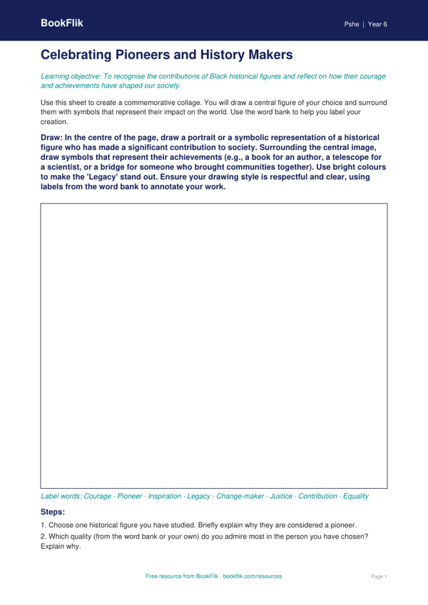 Free Black History Month Drawing Sheet | Year 6 Core | BookFlik