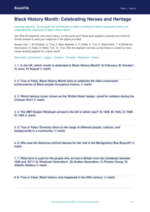Free Black History Month Quiz | Year 6 Core | BookFlik