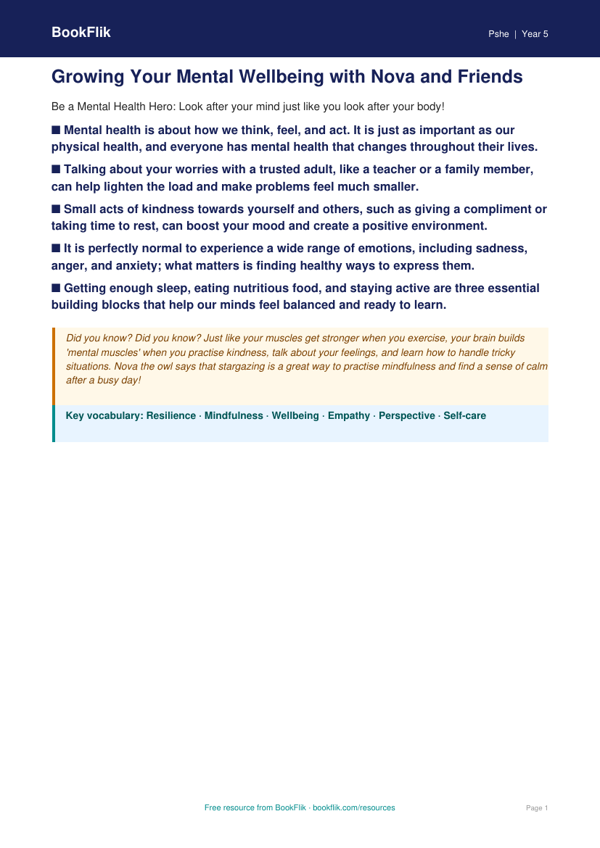 Free Mental Health Poster | Year 5 Core | BookFlik worksheet preview — Pshe Mental Health