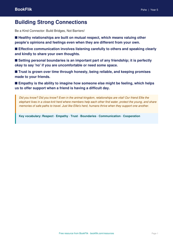 Free Relationships Poster | Year 5 Core | BookFlik worksheet preview — Pshe Relationships