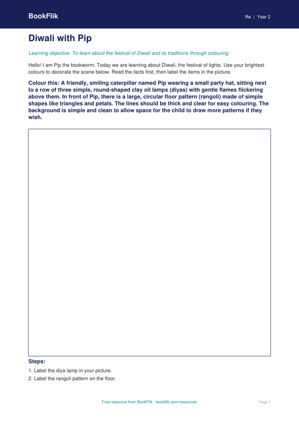 Free Diwali Colouring Page | Year 2 Supported | BookFlik worksheet preview — Re Diwali