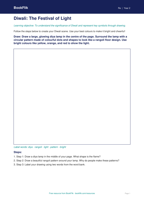 Free Diwali Drawing Sheet | Year 2 Supported | BookFlik worksheet preview — Re Diwali