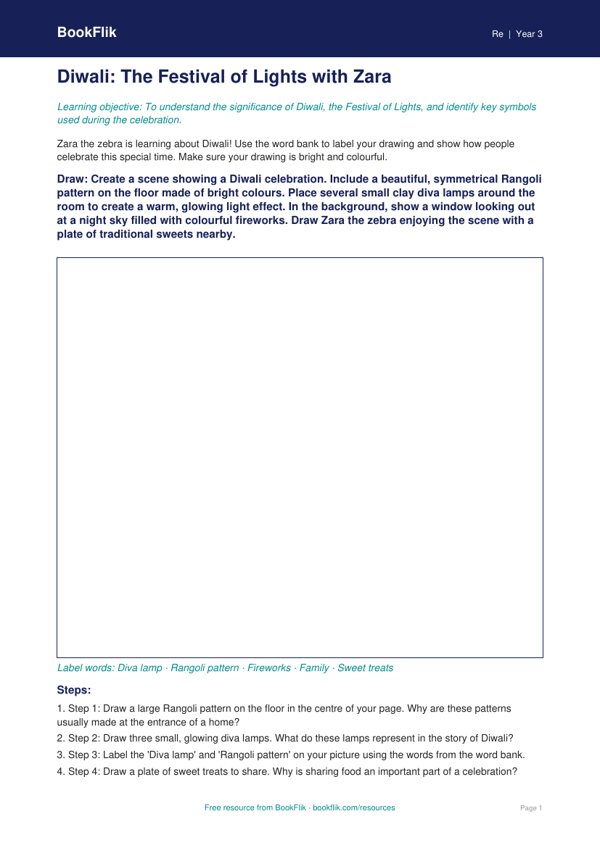 Free Diwali Drawing Sheet | Year 3 Core | BookFlik worksheet preview — Re Diwali