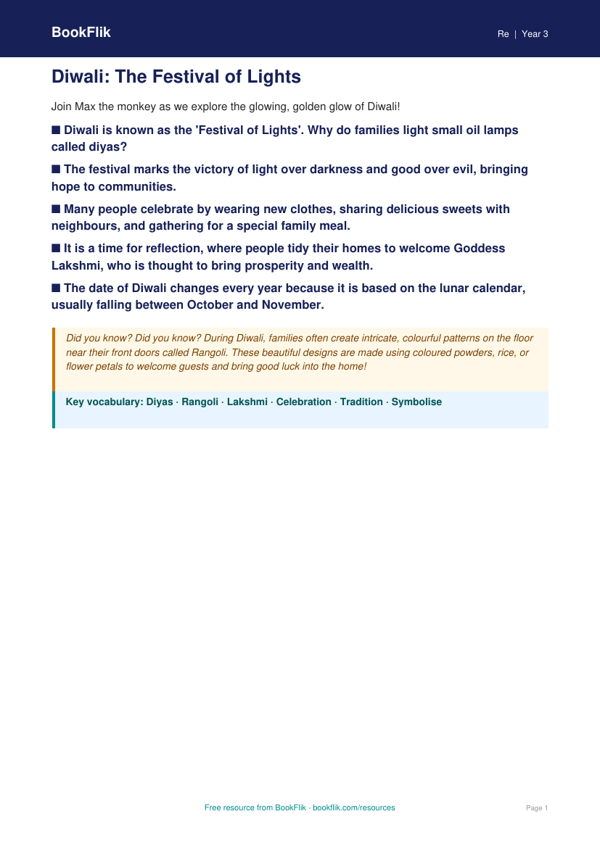 Free Diwali Poster | Year 3 Greater Depth | BookFlik worksheet preview — Re Diwali
