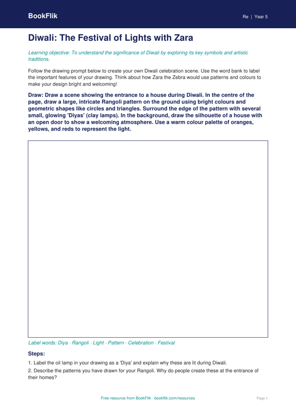 Free Diwali Drawing Sheet | Year 5 Core | BookFlik worksheet preview — Re Diwali