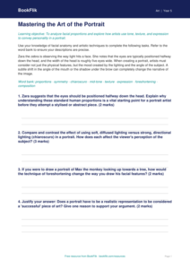 Free Portraits Worksheet | Grade 4 | Art | BookFlik