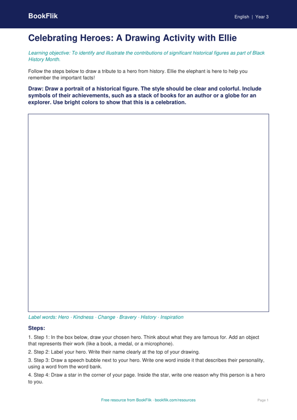 Free Black History Month Drawing Sheet | Grade 2 | ELA | BookFlik worksheet preview — English Black History Month