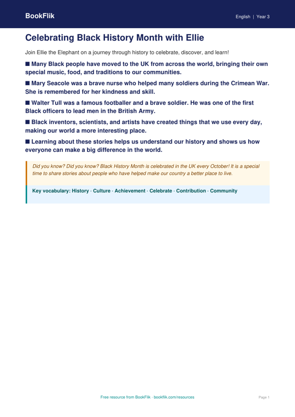 Free Black History Month Poster | Grade 2 | ELA | BookFlik worksheet preview — English Black History Month