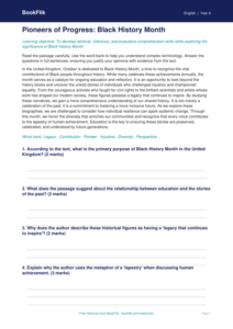 Free Black History Month Comprehension | Grade 5 | ELA | BookFlik