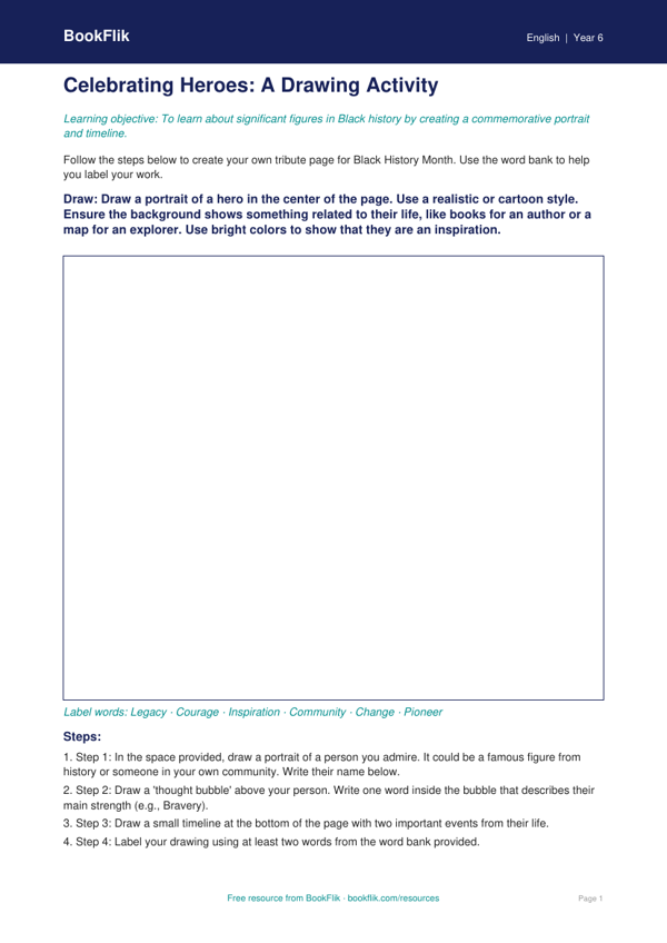 Free Black History Month Drawing Sheet | Grade 5 | ELA | BookFlik ...