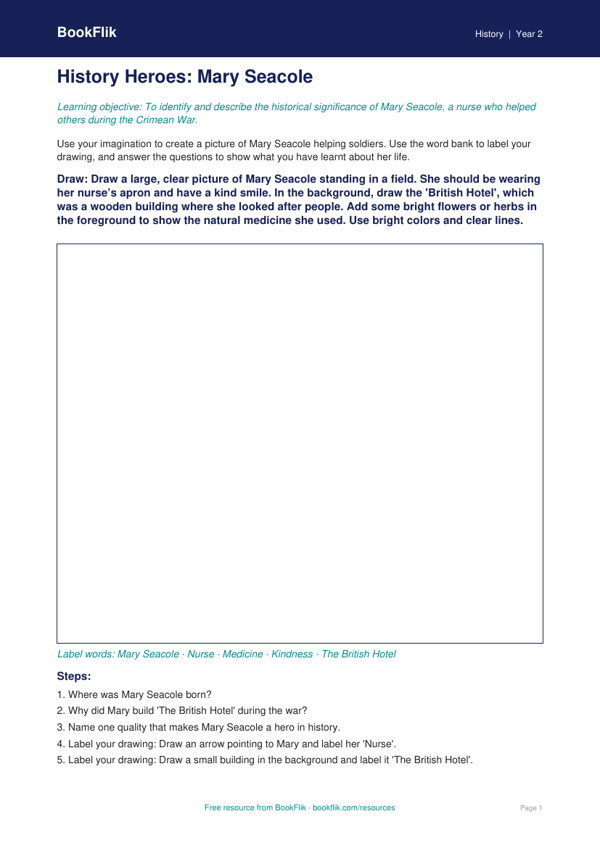 Free Black History Month Drawing Sheet | Grade 1 | History | BookFlik worksheet preview — History Black History Month