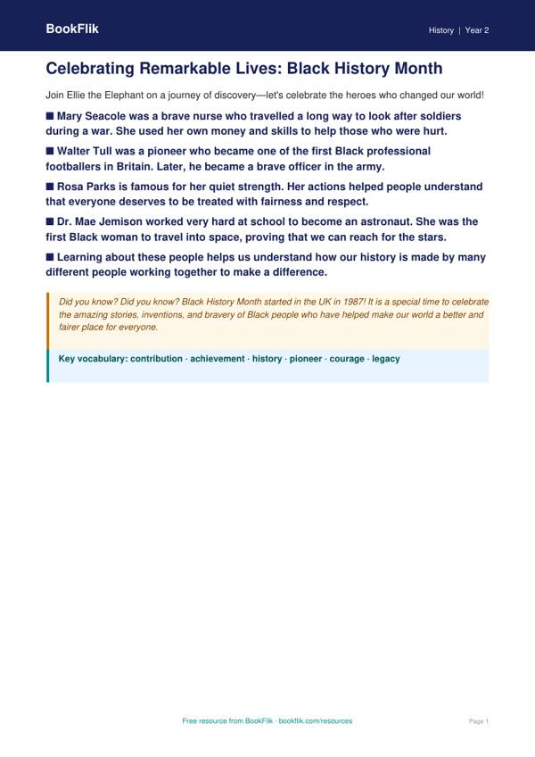 Free Black History Month Poster | Grade 1 | History | BookFlik worksheet preview — History Black History Month