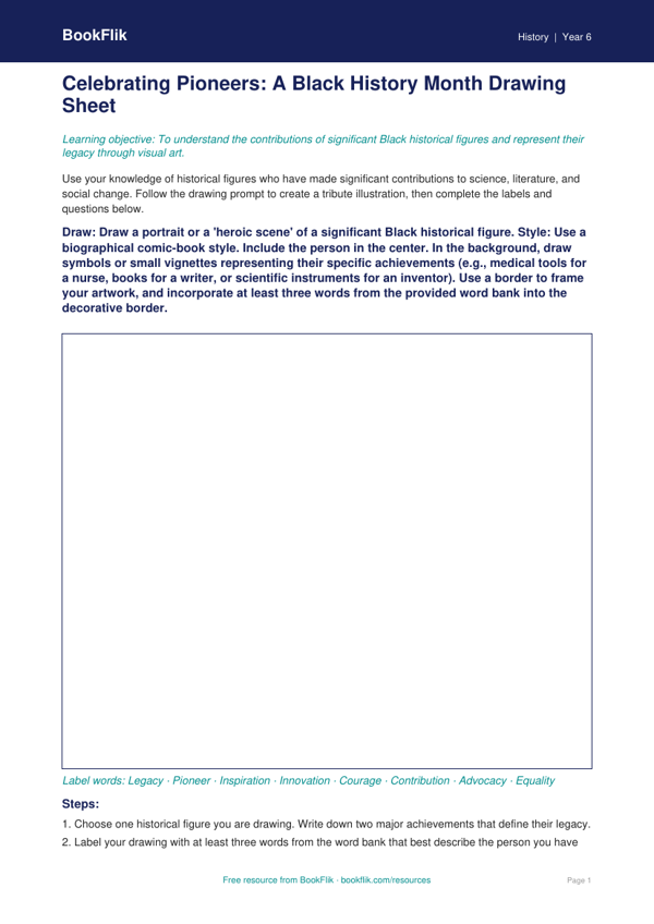 Free Black History Month Drawing Sheet | Grade 5 | History | BookFlik ...