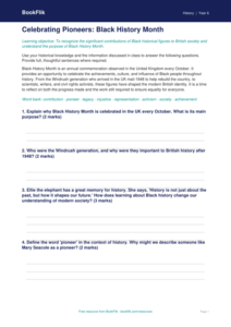 Free Black History Month Worksheet | Grade 5 | History | BookFlik