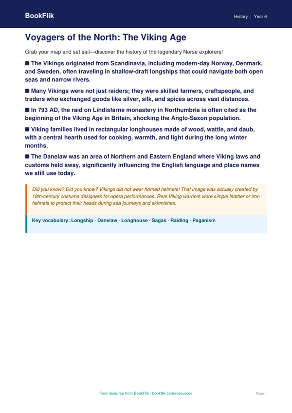 Free Vikings Poster | Grade 5 | History | BookFlik worksheet preview — History Vikings