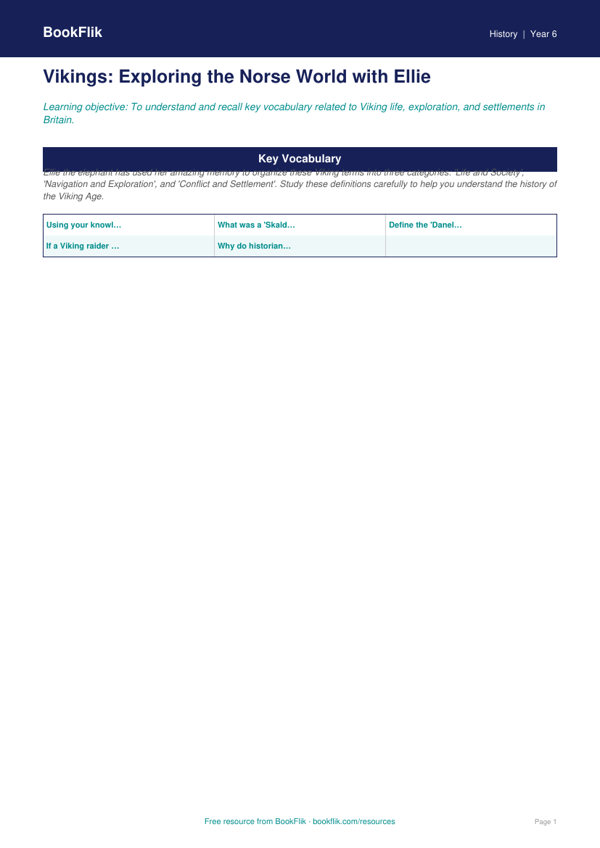 Free Vikings Word Mat | Grade 5 | History | BookFlik worksheet preview — History Vikings